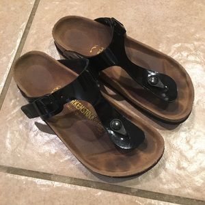 Birkenstock Gizeh black patent sandals size 37